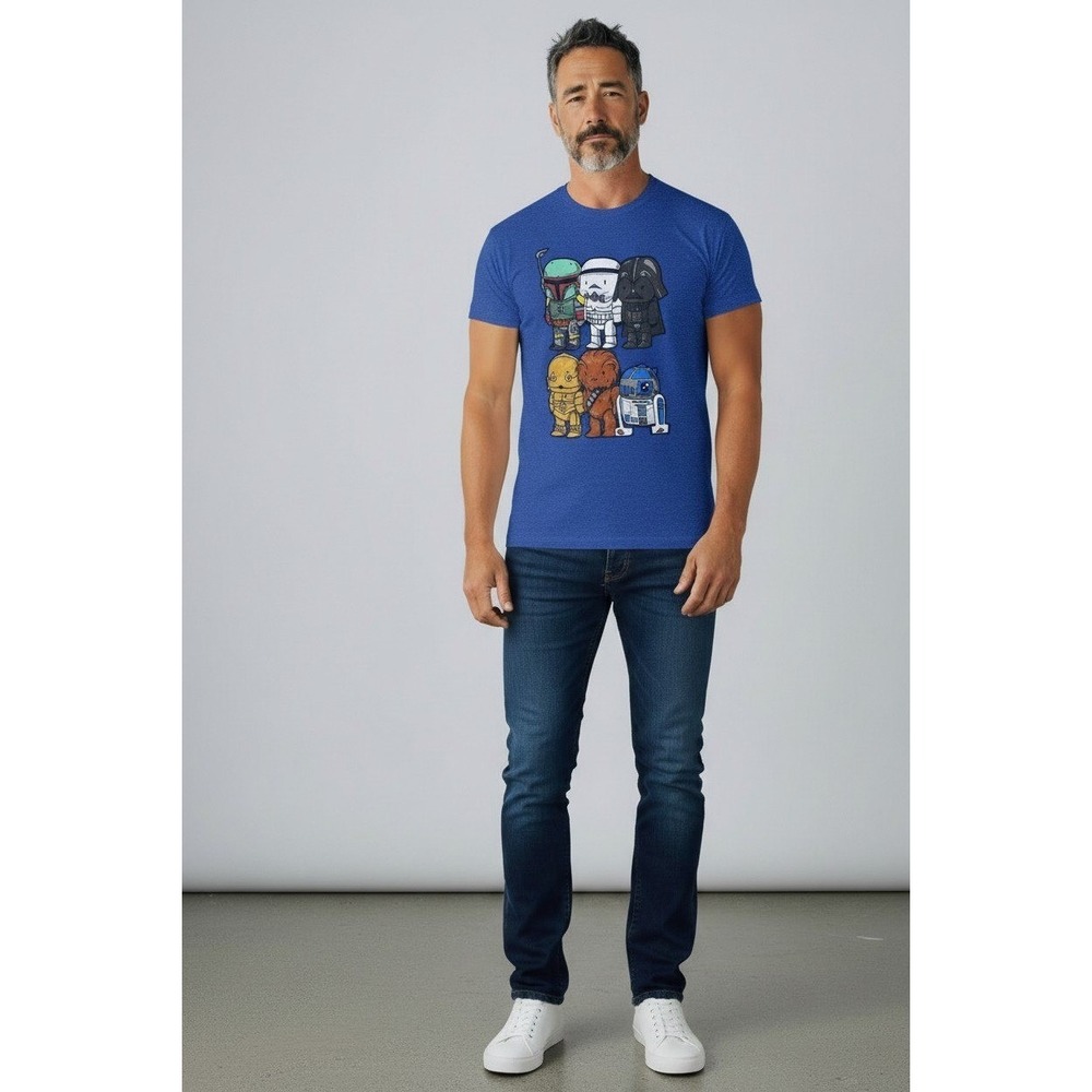 Star Wars T-Shirt Mens Medium Blue Screenprint Characters Cotton Polyester